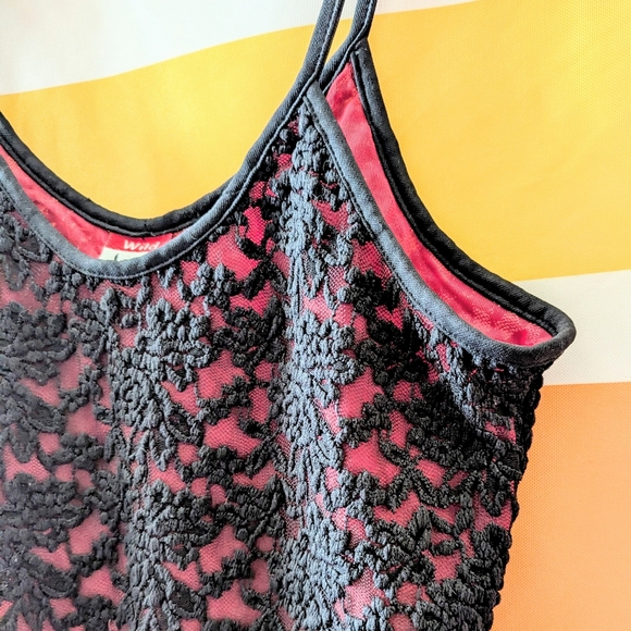 Vintage Y2K Lace Cami Tank Top Black Crimson Red Whimsigoth Witchy Goth Floral L - Picture 4 of 9
